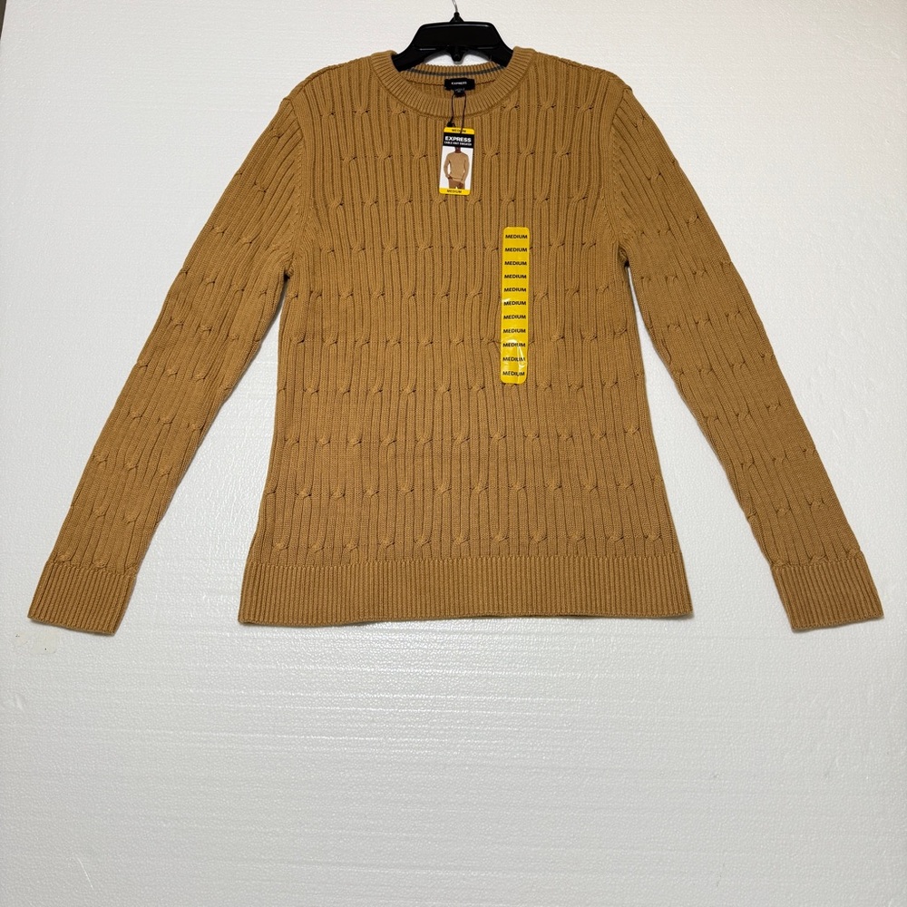 Express Men's‎ Cable Knit Sweater Size Medium Beige Pecan